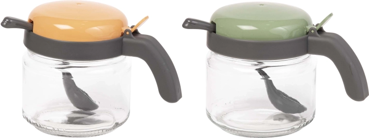 Doză pentru condimente cu linguriță 300 ml – sticlă și plastic
