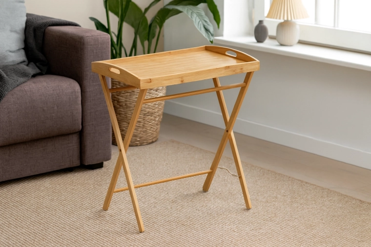 Măsuță de servire pliabilă din bambus cu tavă detașabilă 49 × 35 × 59 cm