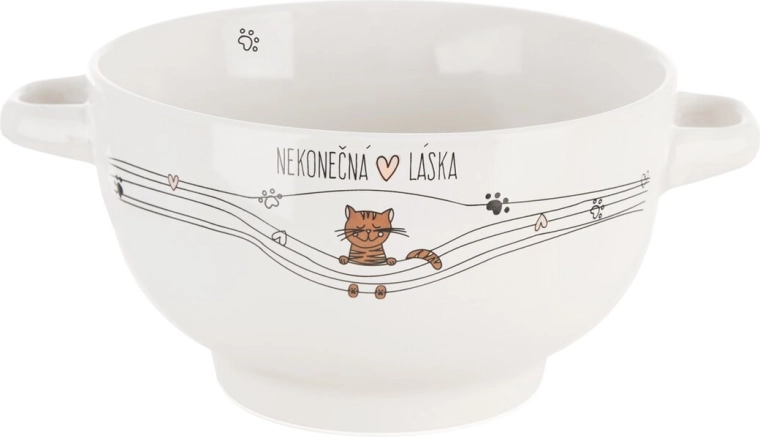 Bol ceramic „Iubire infinită” cu motiv de pisică, 14 cm