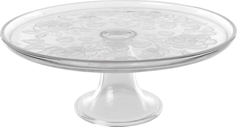 Platou de servire din sticlă pe picior cu motiv de trandafir 31 cm
