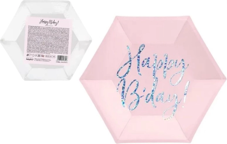 Farfurii Happy B’day! roz pudrat 20 cm (6 buc.)