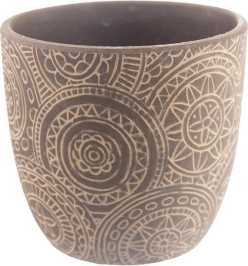 Ghiveci ceramic cu motiv mandala, bej, 13 × 13 × 12 cm