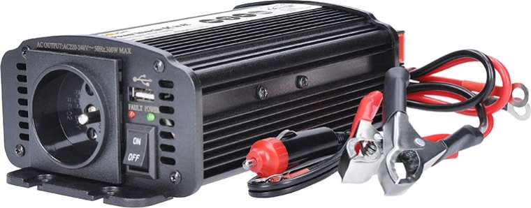 Solight convertor de tensiune (invertor) 12 V la 230 V, 300 W, USB, metalic, negru