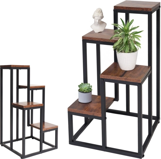 Stativ pentru flori din metal, cu 4 niveluri, în decor stejar antic - 1 bucată