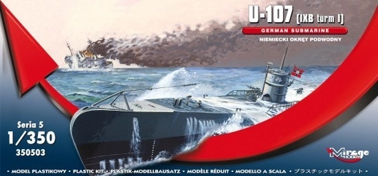 Model din plastic al submarinului U-Boot U-107 clasa IXB