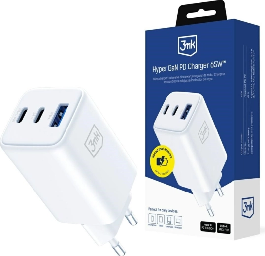 Încărcător 3mk Hyper GaN 65 W alb