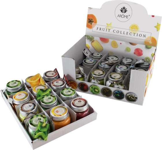 Lumânare parfumată în borcan de sticlă FRUCTE 28 g – mix 6 arome