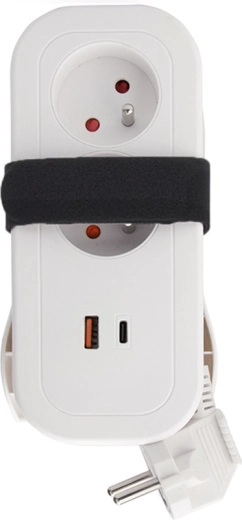 Prelungitor de călătorie Solight cu 2 prize și USB-A/USB-C PD 20 W, 1,5 m, alb