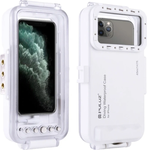 Carcasă impermeabilă Puluz pentru iPhone până la 45 m (albă)