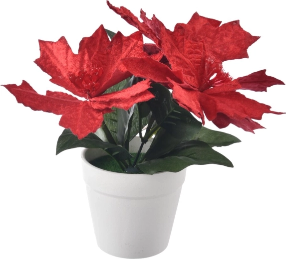 Floare artificială de Crăciun (poinsettia) din plastic, roșie, 25 cm