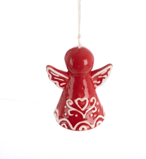 Clopoțel ceramic de Crăciun înger roșu