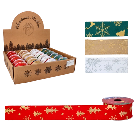 Panglică decorativă de Crăciun 3,8 cm × 2,7 m – mix de culori