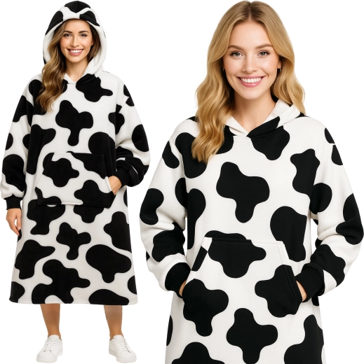 Ruhhy hanorac-pătură oversize cu glugă XXL alb-negru
