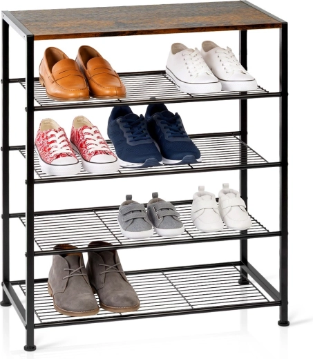 Pantofar metalic Vilde cu 5 niveluri, negru, 60 × 30 × 74 cm