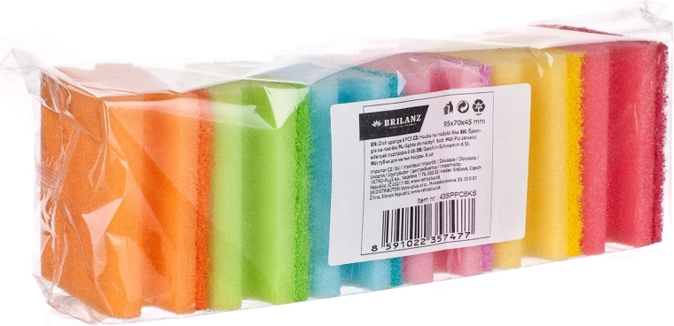 Bureți de vase formați 9,5 × 7 × 4,5 cm, mix de culori (6 buc) BRILANZ