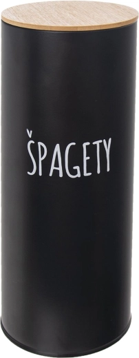 Cutie metalică pentru spaghete cu capac din bambus, neagră, diametru 11 cm (CZ/SK)