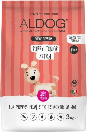 Aldog Puppy-Junior Artica Medium granule pentru căței de rase medii cu somon 3 kg