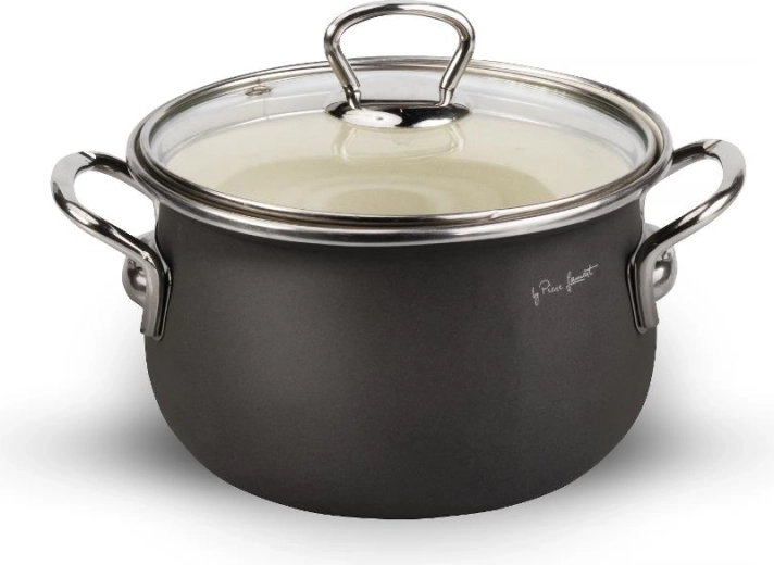 Cratită emailată Lamart cu capac, 16 cm, 2 l, gri