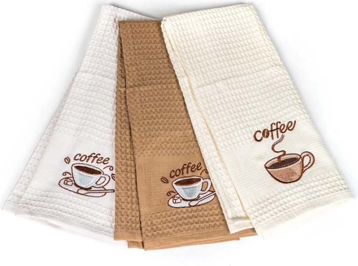 Prosoape de bucătărie waffle Coffee 45 × 70 cm, 100% bumbac, set 3 buc