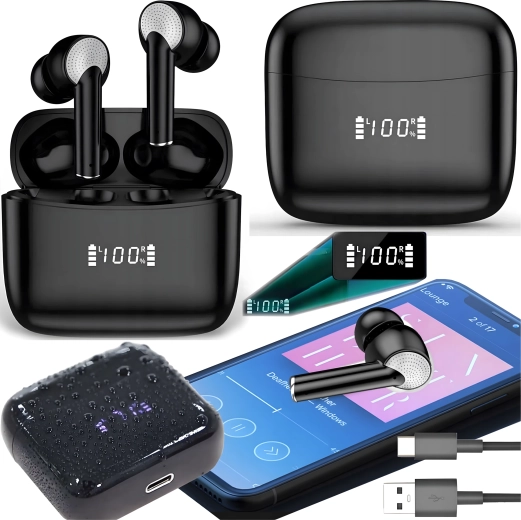 Căști sportive wireless Bluetooth cu powerbank și microfon