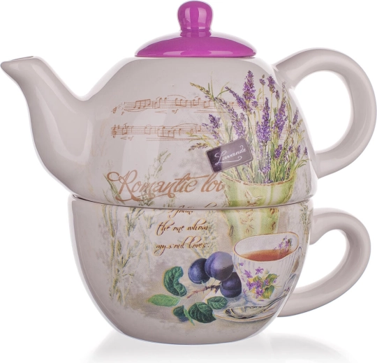 Ceainic din ceramică cu ceașcă LAVENDER 360 ml + 330 ml