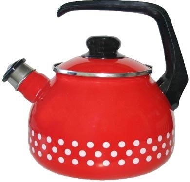 Ceainic emailat cu buline 2 l, diametru 20 cm, roșu