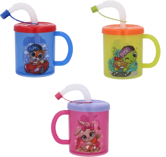 Cană din plastic pentru copii cu pai 210 ml