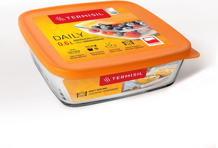 Caserolă din plastic pentru alimente 0,6 l cu capac portocaliu