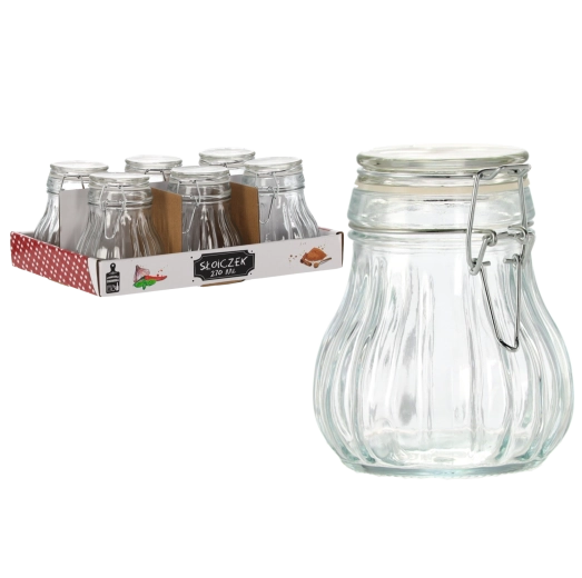 Borcan rotund din sticlă 270 ml cu închidere mecanică și garnitură din silicon