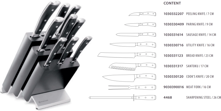 wüsthof classic ikon set de cuțite în bloc, 9 piese, frasin negru