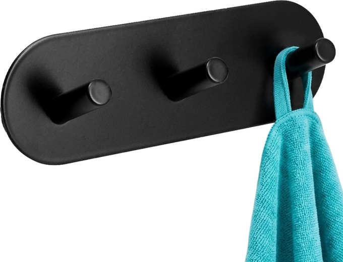 Storage Solutions cârlig metalic autoadeziv pentru perete, negru, triplu 15 × 5 × 3,5 cm