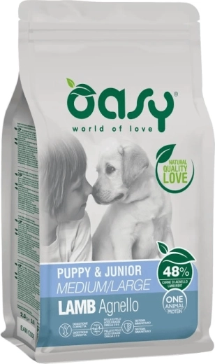 Oasy One Animal Protein granule pentru căței de rase medii și mari, miel 2,5 kg