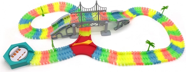 Pistă auto flexibilă luminoasă, 192 piese, cu mașinuță LED