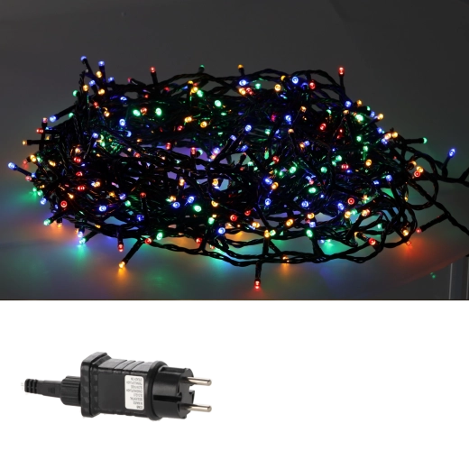 Instalație luminoasă LED de Crăciun cu 500 de LED-uri, multicolor, cu pâlpâire rece, 25 m