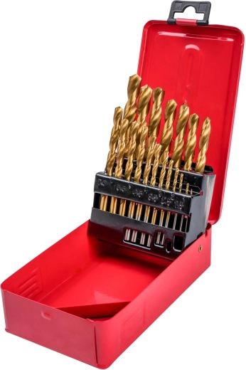 Set burghie pentru metal HSS-TiN 1–10 mm, 19 piese