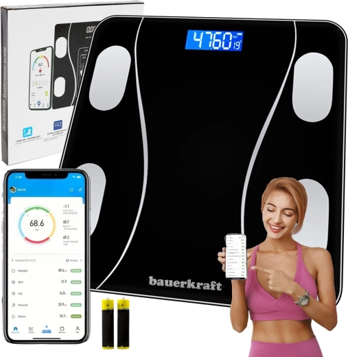 Cântar inteligent analitic pentru baie cu Bluetooth și aplicație până la 180 kg