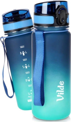 Sticlă de apă Vilde 500 ml albastru-turcoaz cu gradare