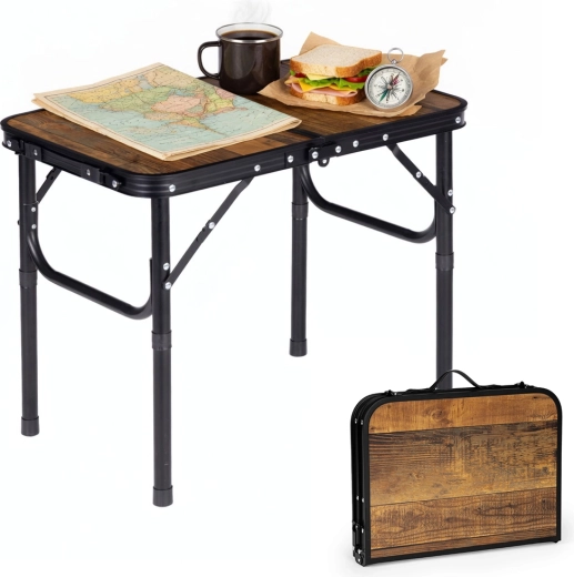 Măsuță turistică/camping MultiGarden 60 × 40 cm, pliabilă tip valiză, stejar vechi