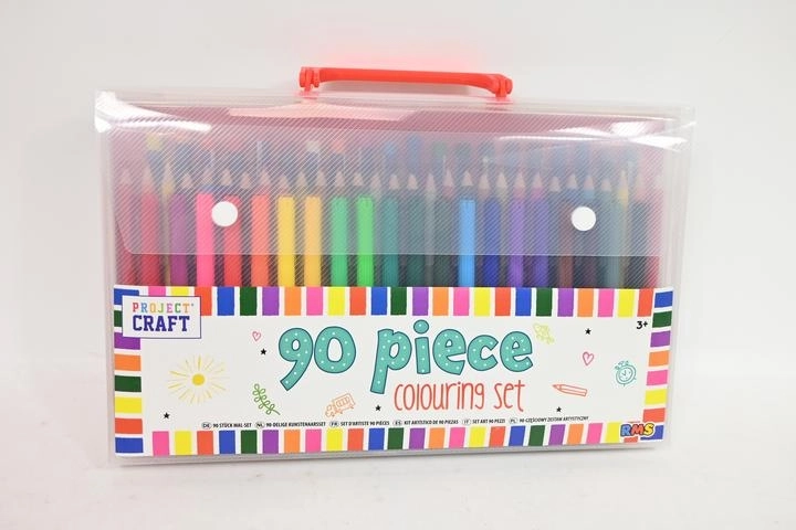Set de desen și colorat 90 piese într-o valiză cu mâner