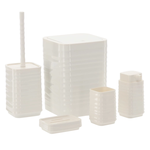 Set de baie 5 piese pătrat alb din plastic