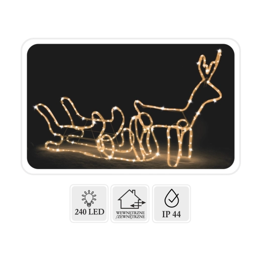 Renum de Crăciun cu LED-uri și sanie 120 × 27 × 66 cm, alb cald + flash rece, pentru interior și exterior