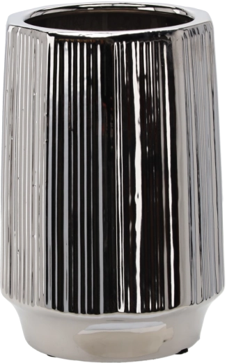 Ghiveci ceramic argintiu cu dungi 22 × 22 × 32,5 cm