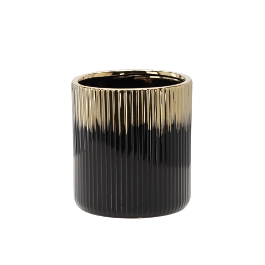Ghiveci ceramic decorativ auriu și negru 15 x 15 x 16 cm