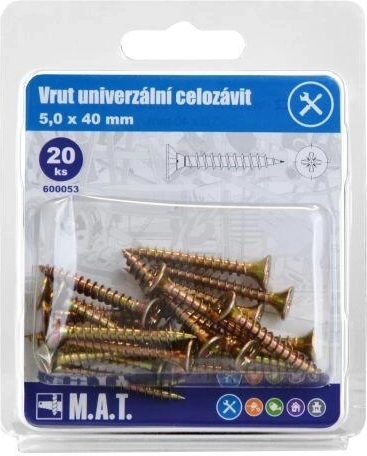 Șurub universal cu filet complet 5,0 × 40 mm, zincat, 20 buc.