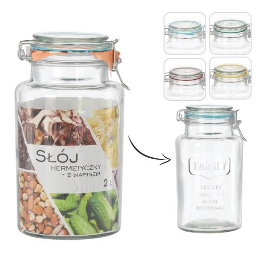 Recipient ermetic din sticlă 2 l cu inscripția FAMILY