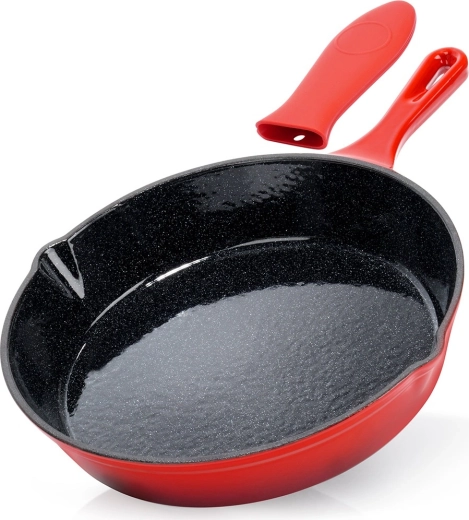 tigaie din fontă emailată cu mânecă din silicon cast enamel 25 cm