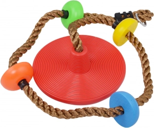 Frânghie de cățărat cu noduri colorate și scăunel – roșu