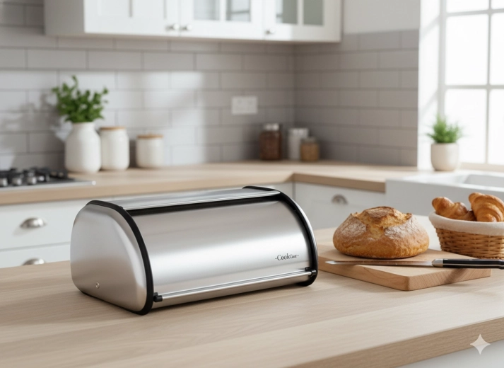 cutie de pâine metalică Ginepro, argintiu mat, 36 × 23 × 14,5 cm