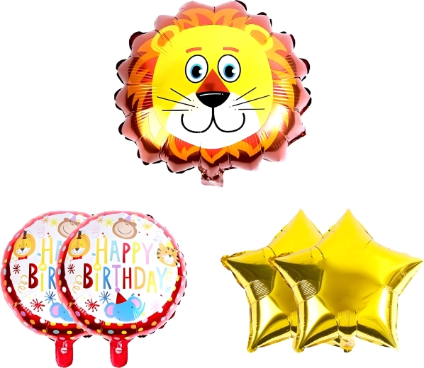 Set de baloane aniversare safari animale – leu și stele, 5 buc