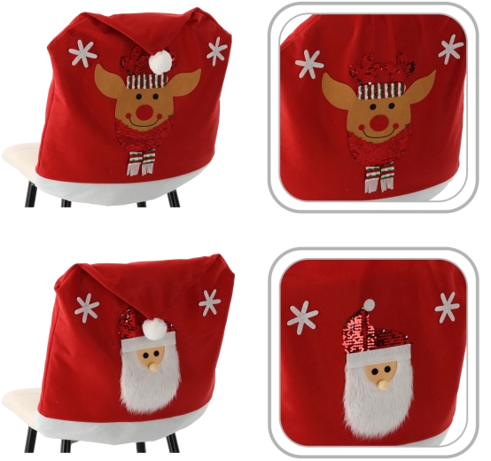Husă de Crăciun pentru spătarul scaunului, mix de modele – Moș Crăciun și ren